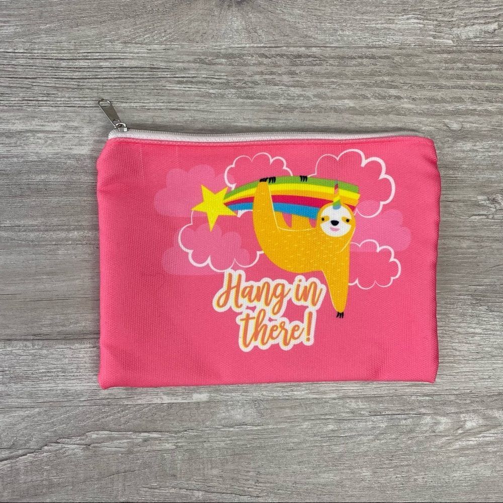 Pink Sloth Rainbow Hang in There Cosmetic Bag